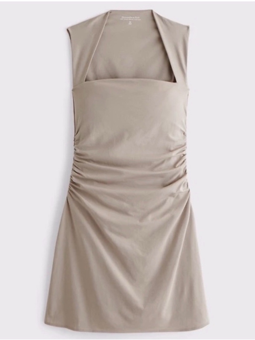 Abercrombie & Fitch Taupe Sleeveless Square-Neck Ruched Mini Dress